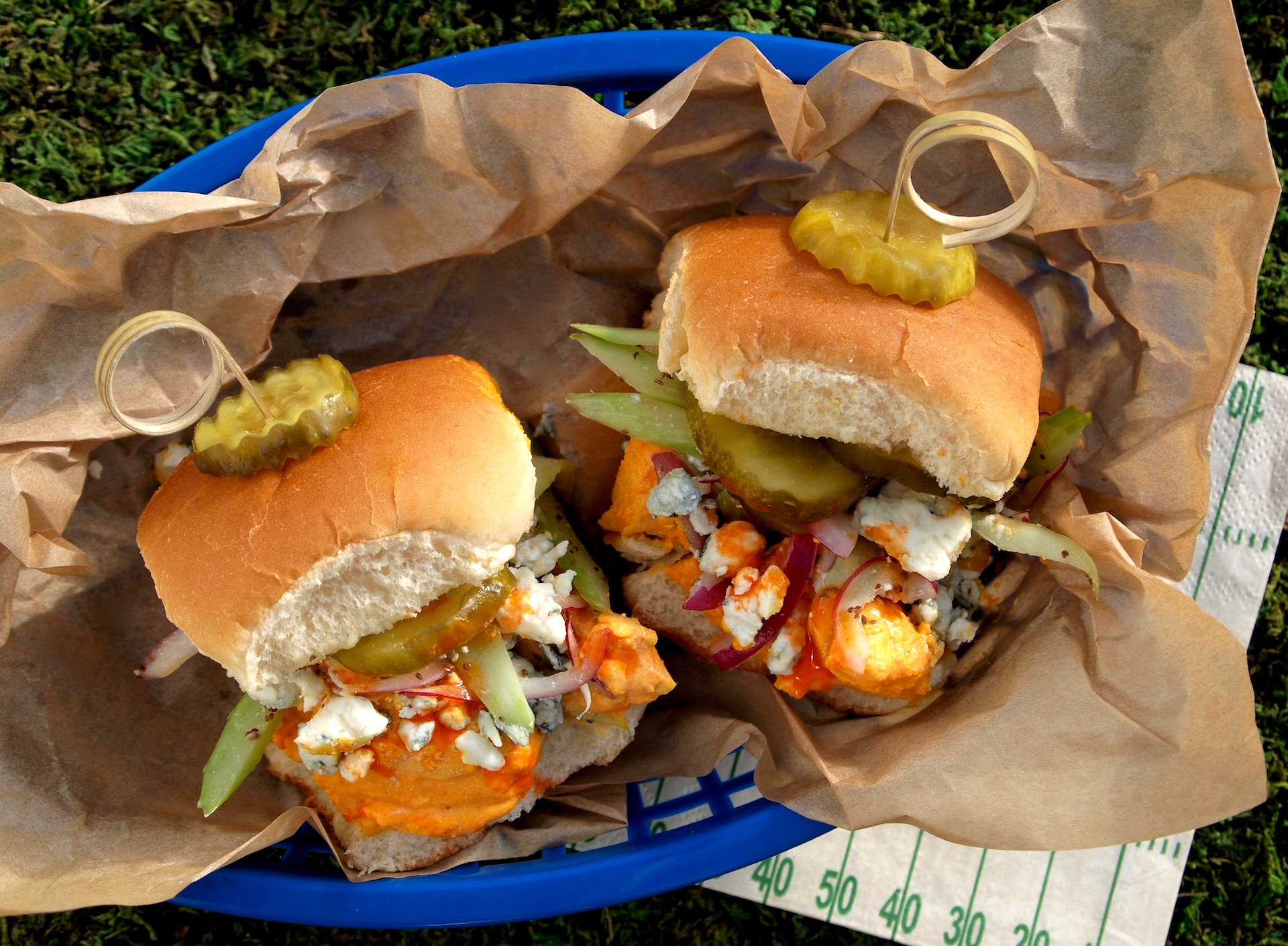 Buffalo Chicken Sliders with Celery Blue Cheese Slaw