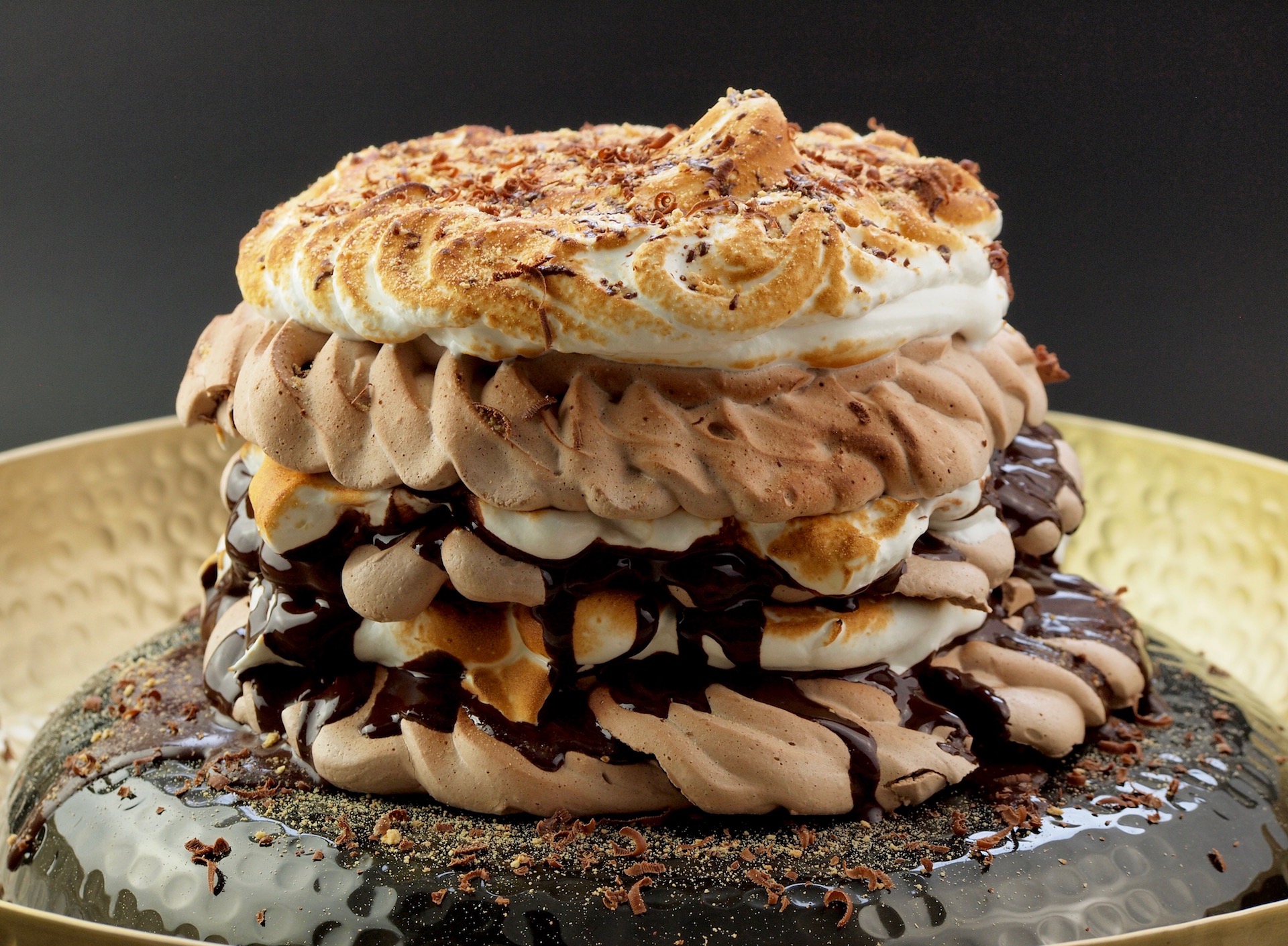 Graham Cracker Waffle S’mores Cake