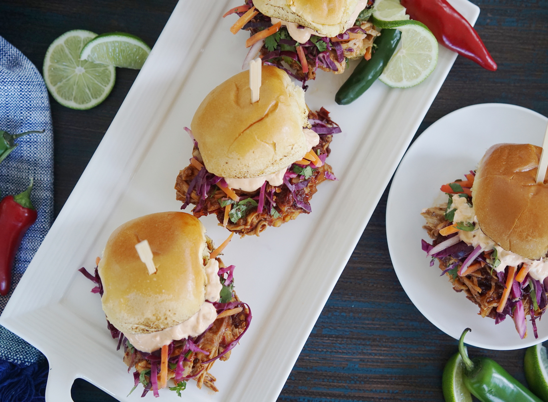 Beach Blonde Crafted Carnitas Sliders with Key Lime Cider Cilantro Slaw and Chipotle Cream