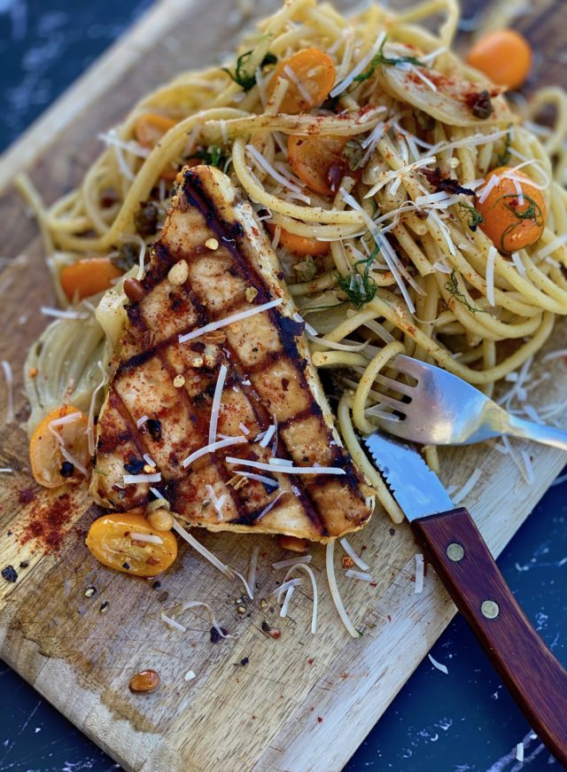 Grilled Swordfish with Orange Fennel Bucatini Emily Ellyn